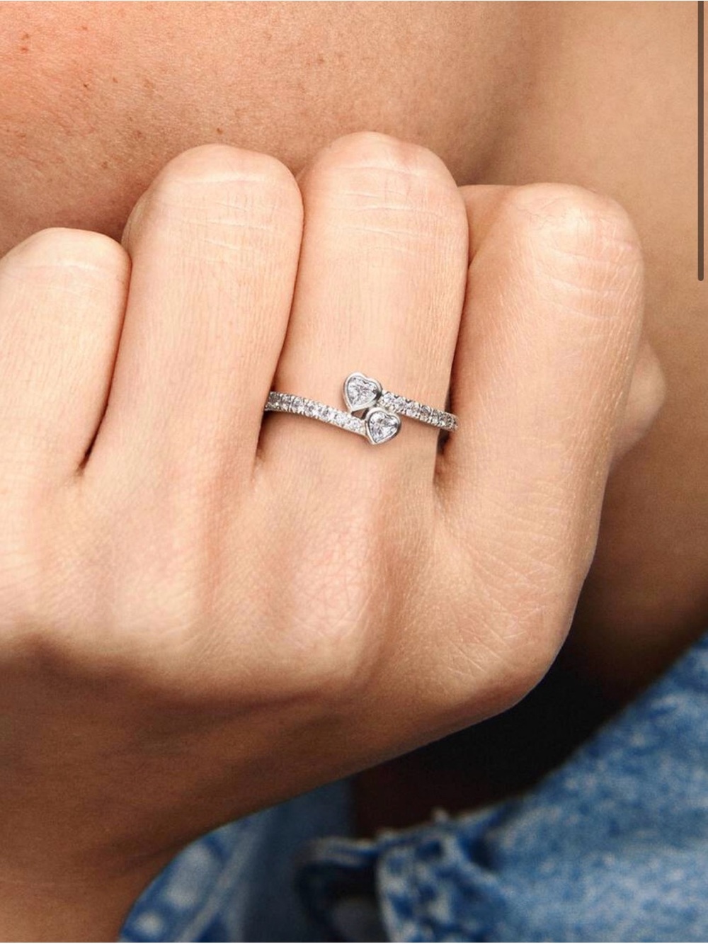 Pandora Sterling Silver Two Sparkling Hearts Ring - Picture 3 of 8
